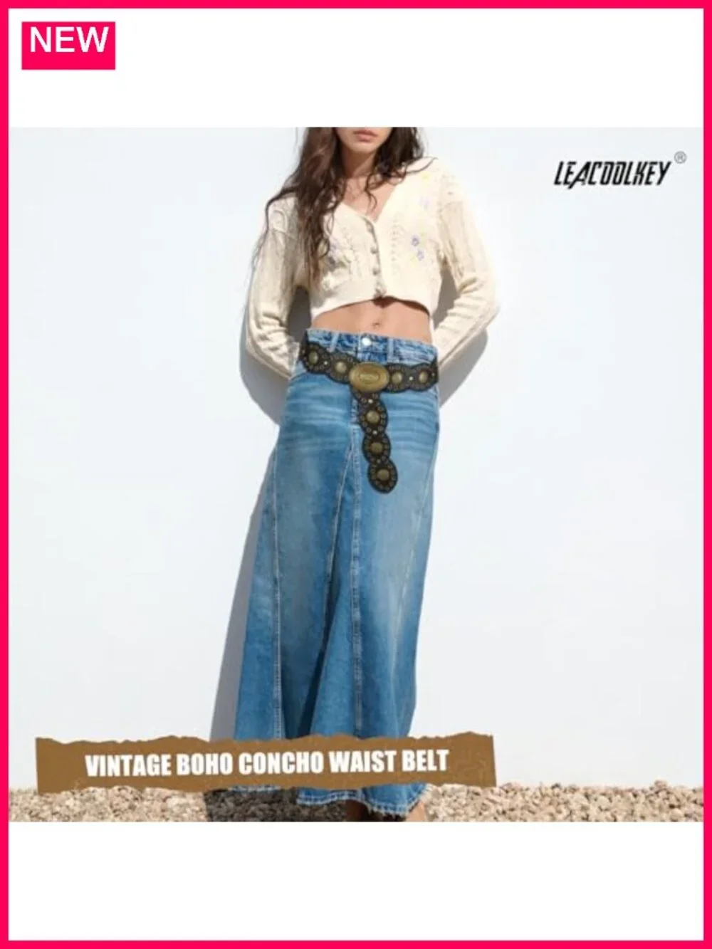 Faux Leather Hollow Western Disc Belt with Vintage Buckle